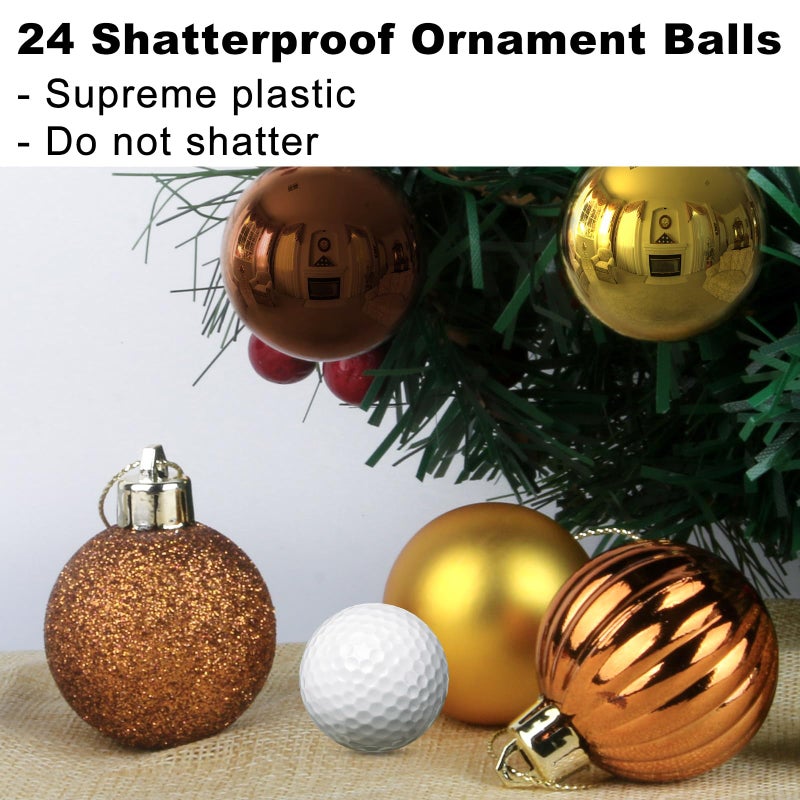 GameXcel Bronze & Gold 2.5" Christmas Balls Christmas Tree Decoration Ornaments Shatterproof Hanging Balls for Birthday Halloween Holiday Wedding Decorations Set of 24pcs - Image 3
